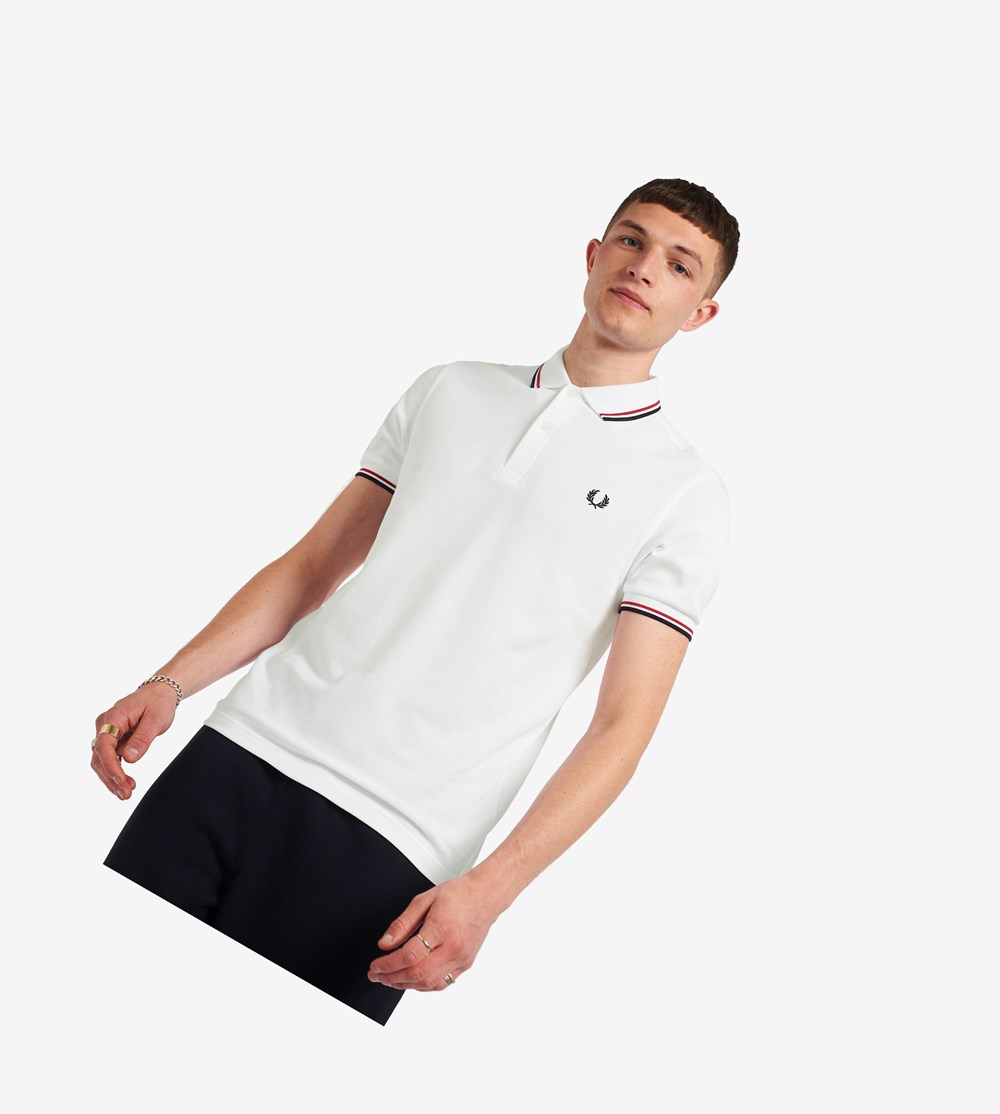 Fred Perry Mens Polo Shirts Usa Outlet White Light Red Navy M3600
